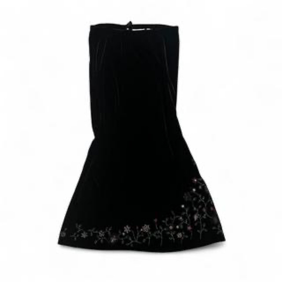 Christopher & Banks Black Velvet Maxi Skirt WhimsyGoth Floral Embroidery Size 10 - Picture 1 of 8